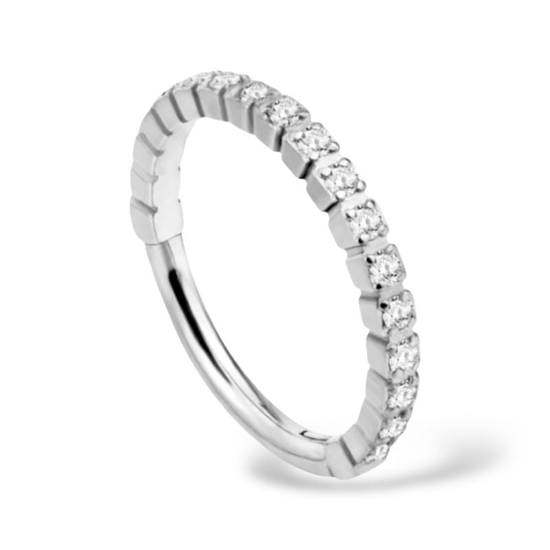 Tytanowy clicker srebrny żłobiony z cyrkoniami