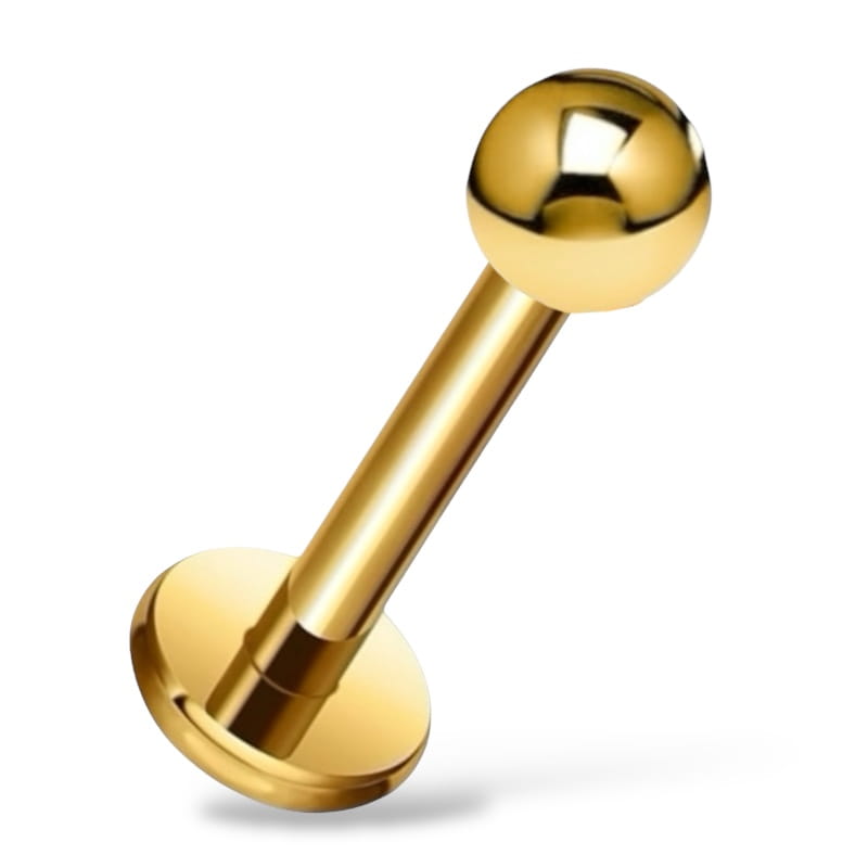 Tytanowy, złoty labret z kulką.