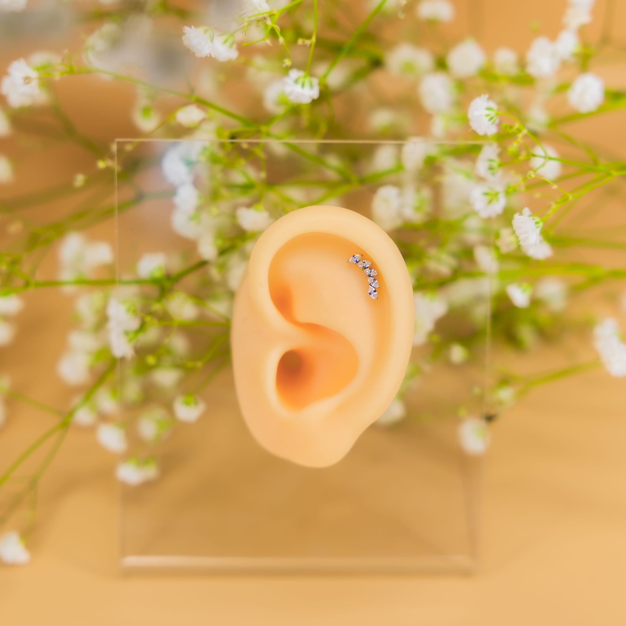 Tytanowy złoty labret z pięcioma cyrkoniami