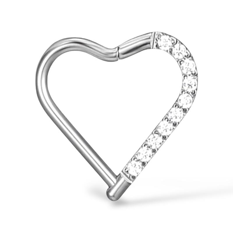 Tytanowy srebrny clicker SERCE cyrkonie