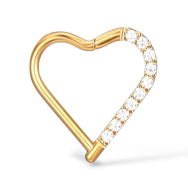 Tytanowy złoty clicker SERCE cyrkonie