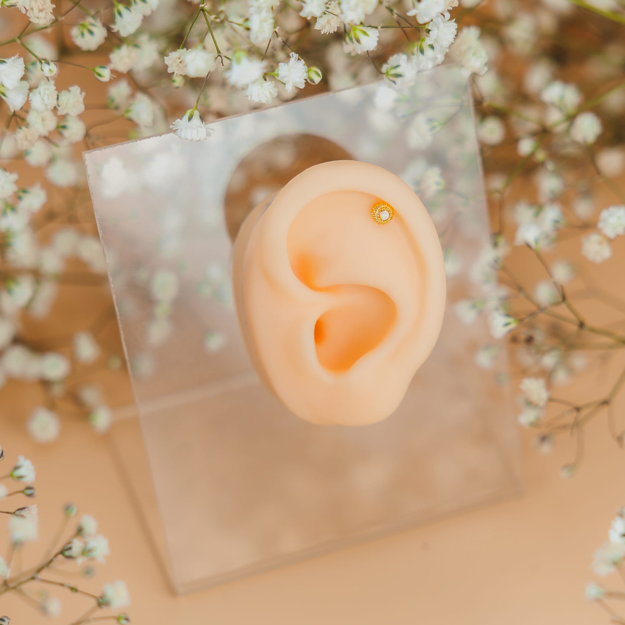 Labret złoty z opalem - SREBRO 925