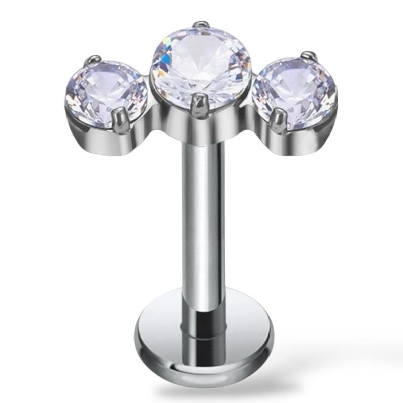Tytanowy labret z trzema cyrkoniami