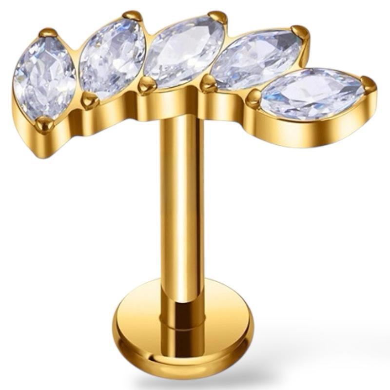 Tytanowy złoty labret z pięcioma cyrkoniami