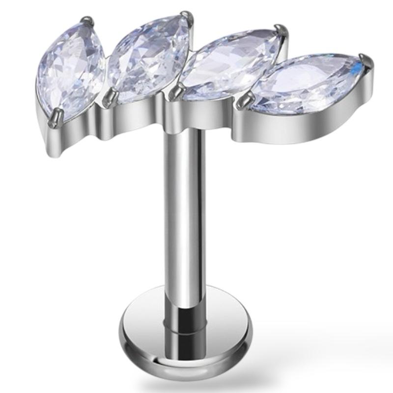 Tytanowy złoty labret z czterema cyrkoniami