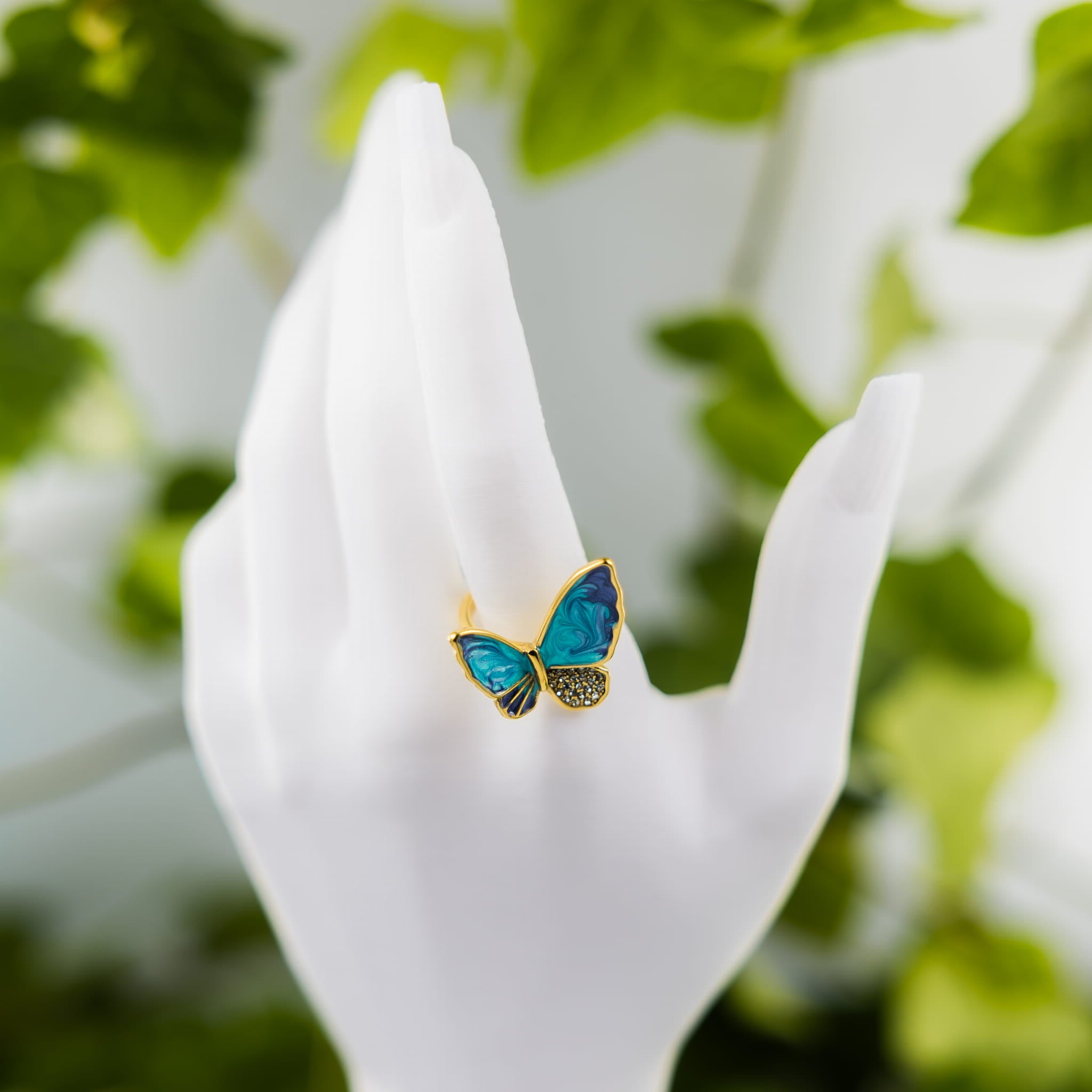 Pierścionek ZŁOTY z ozdobnym motylem Stal Szlachetna