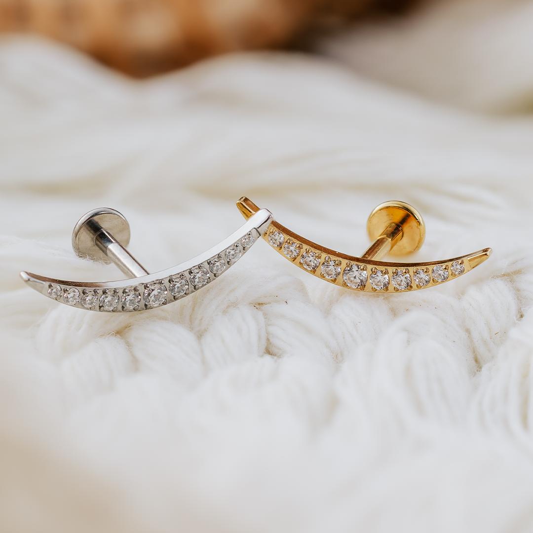 Labret złoty księżyc z cyrkoniami