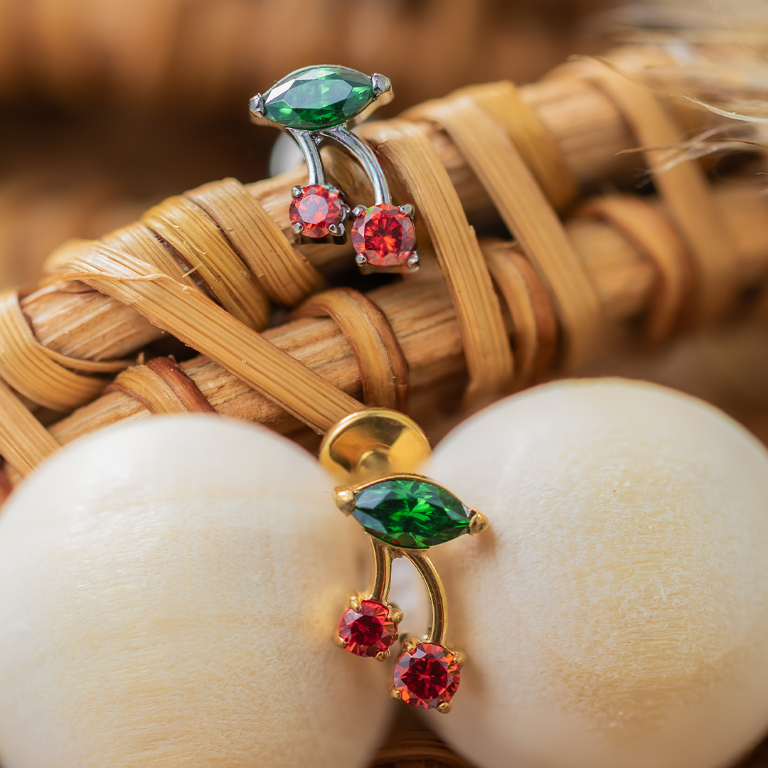 Tytanowy srebrny labret wisienki