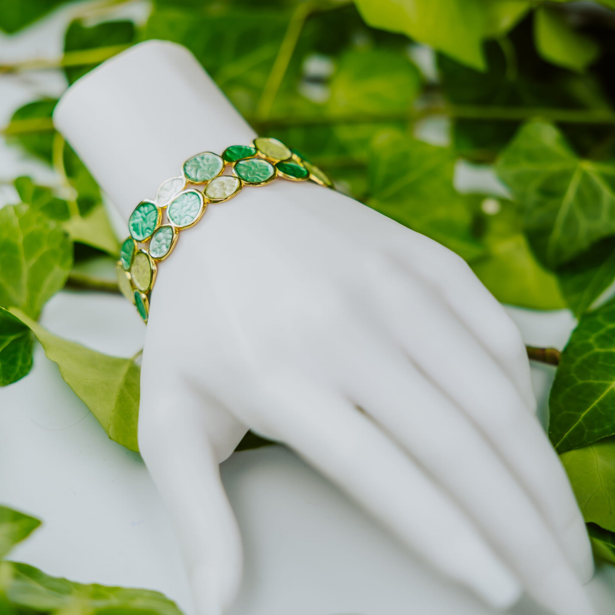 Bransoletka złota pastelowa zieleń