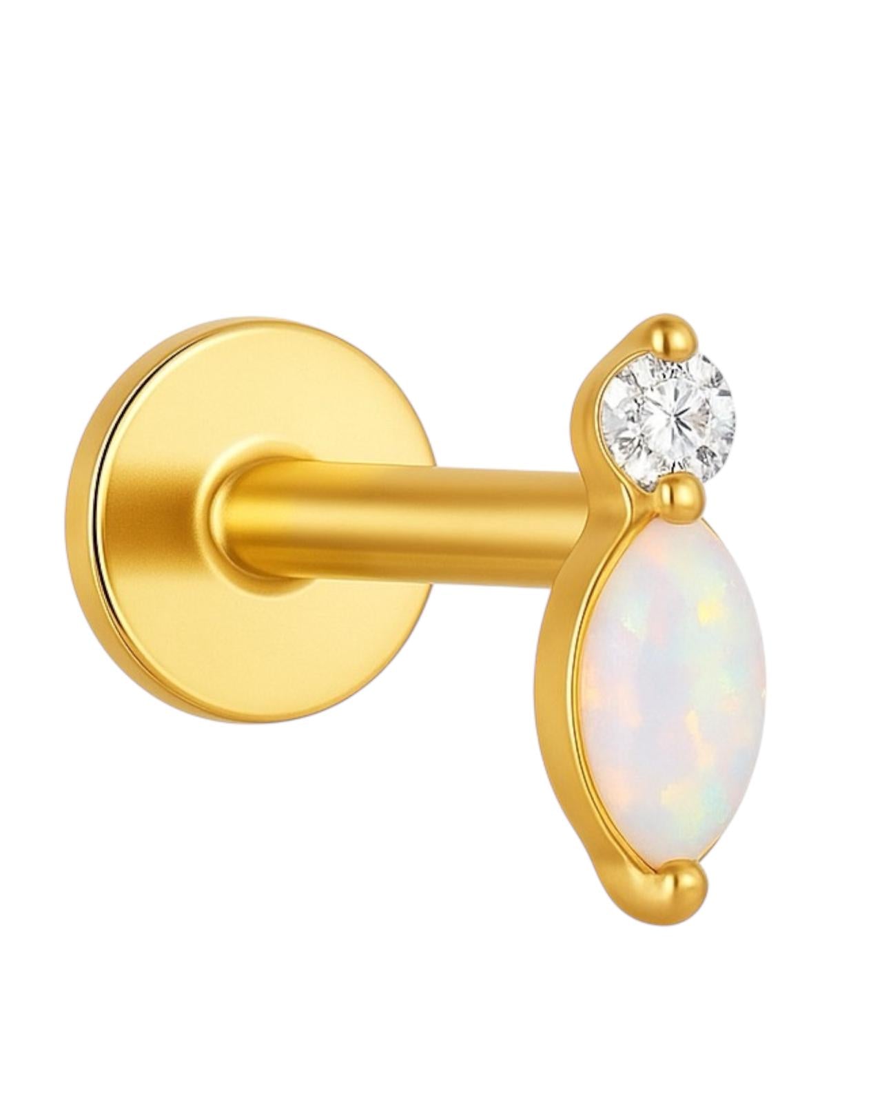 Złoty labret opal z cyrkonią- SREBRO 925