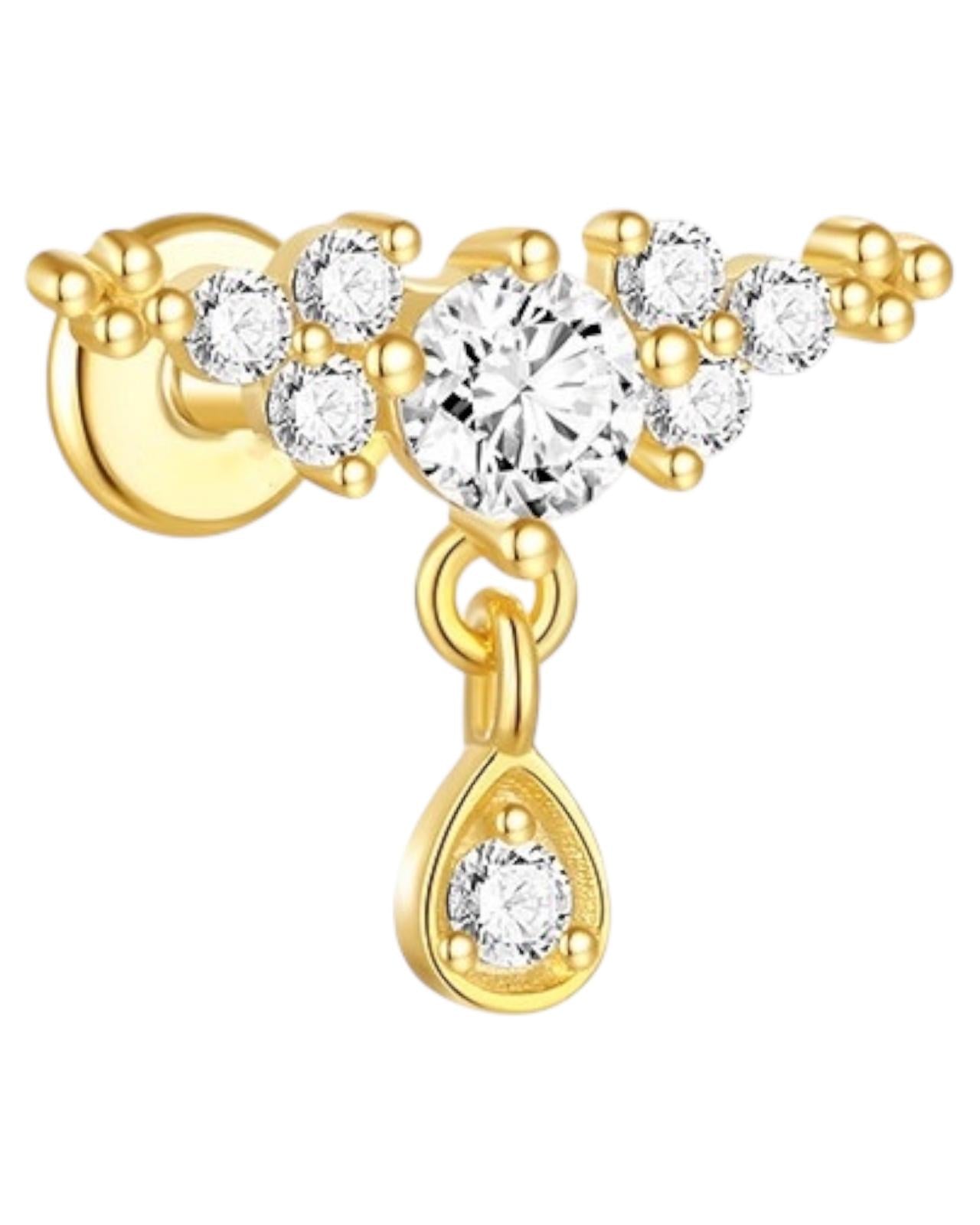 Złoty labret typu cluster z cyrkoniami - SREBRO 925