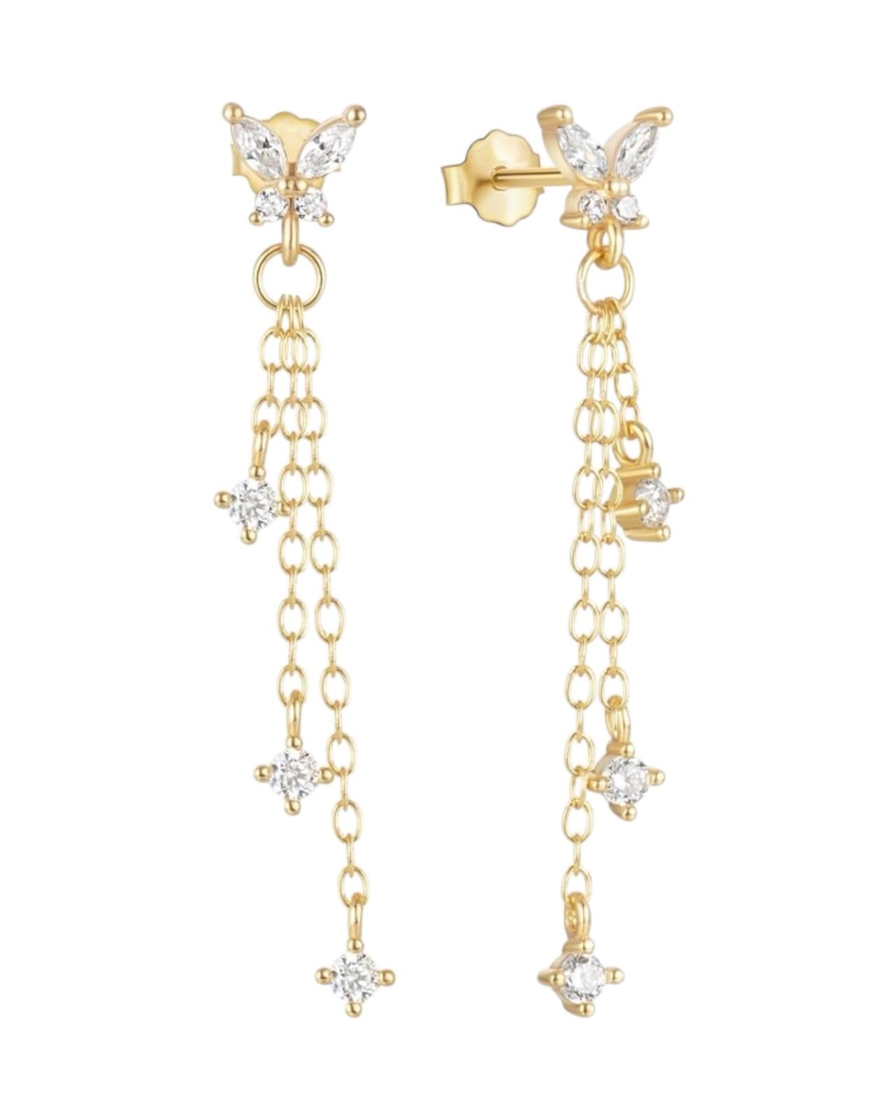 Kolczyki złote z łańcuszkami i cyrkoniami - SREBRO 925