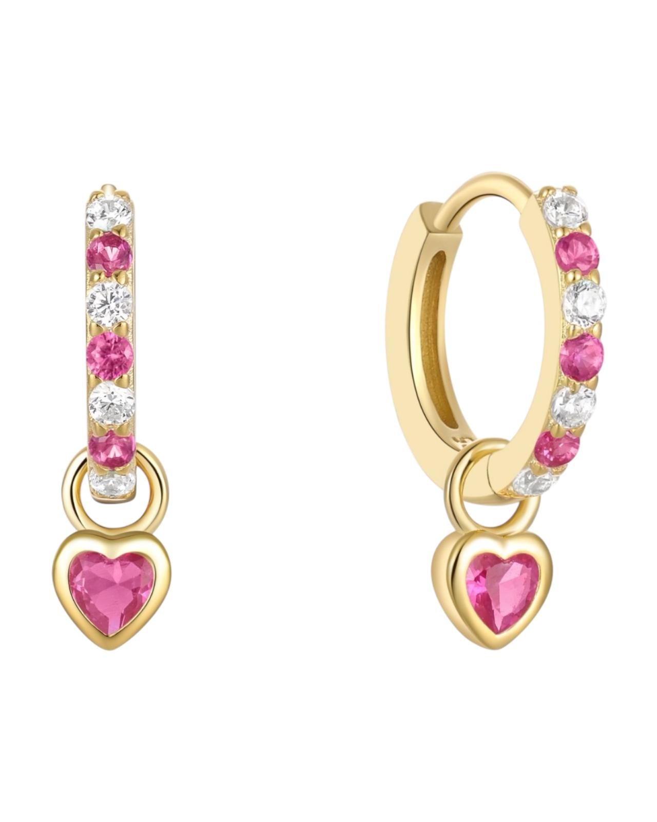 Kolczyki typu clicker złote z rubionowymi cyrkoniami- SREBRO 925