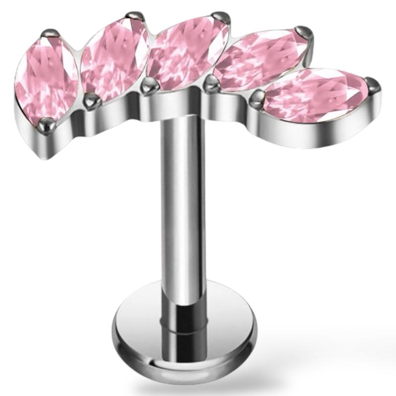 Tytanowy labret z pięcioma cyrkoniami