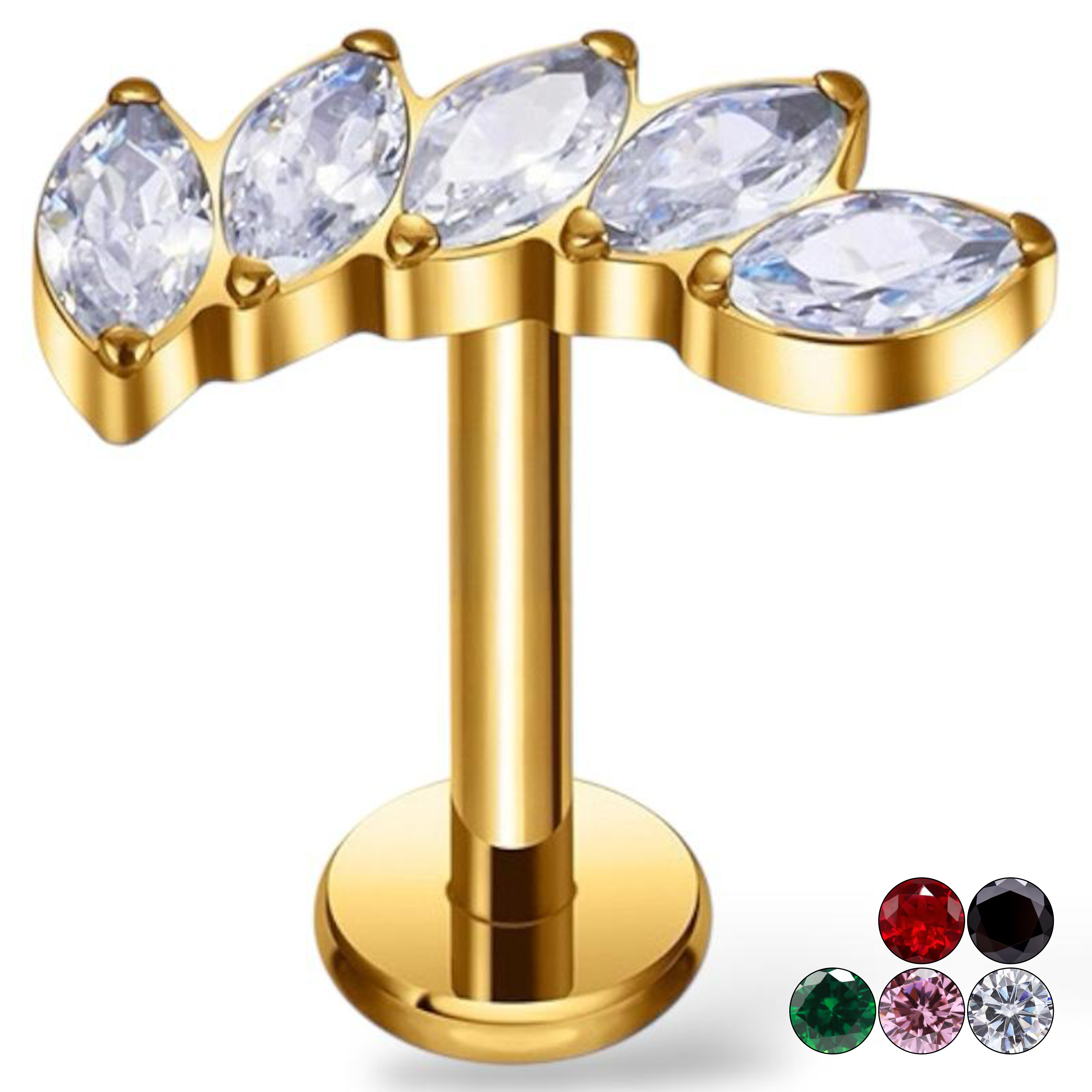 Tytanowy złoty labret z pięcioma cyrkoniami