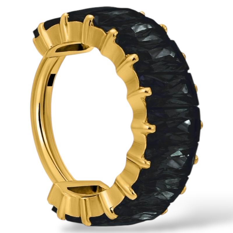 Kolczyk Clicker tytanowy złoty z dużymi cyrkoniami