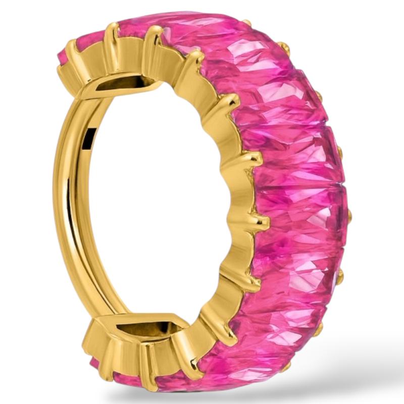 Kolczyk Clicker tytanowy złoty z dużymi cyrkoniami