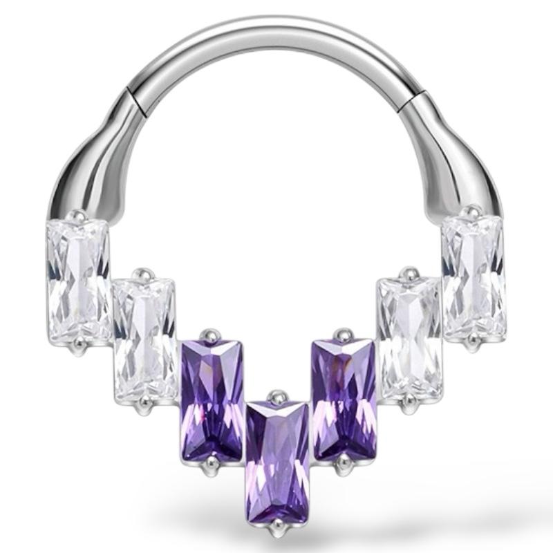 Tytanowy clicker z prostokątnymi kamieniami ametyst