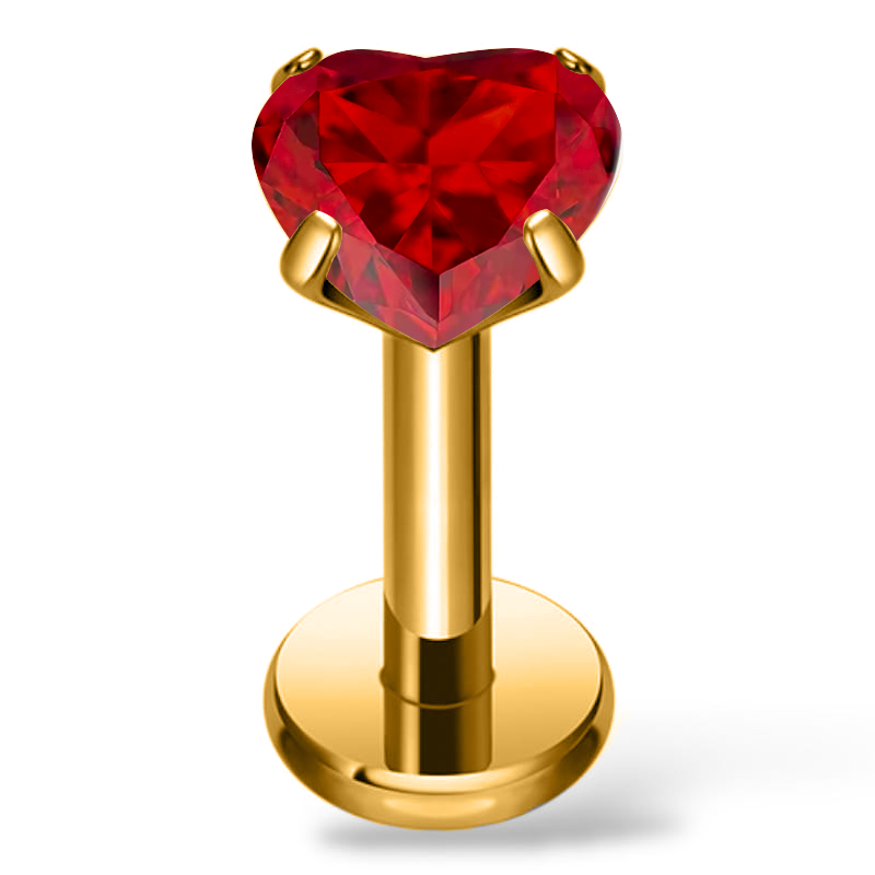 Tytanowy złoty labret z cyrkonią  w kształcie serca