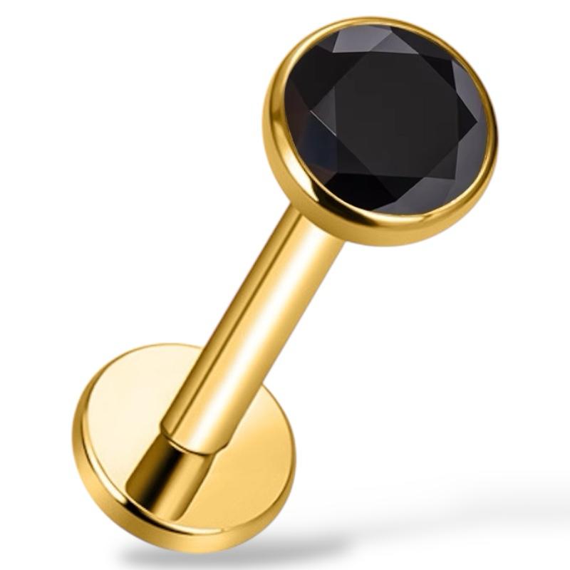 Tytanowy złoty labret z cyrkonią