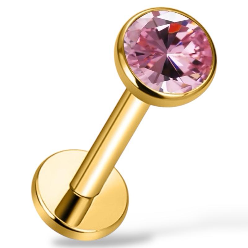 Tytanowy złoty labret z cyrkonią
