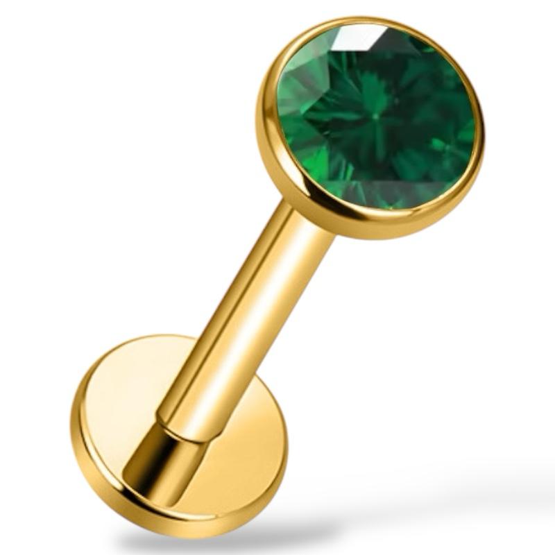 Tytanowy złoty labret z cyrkonią