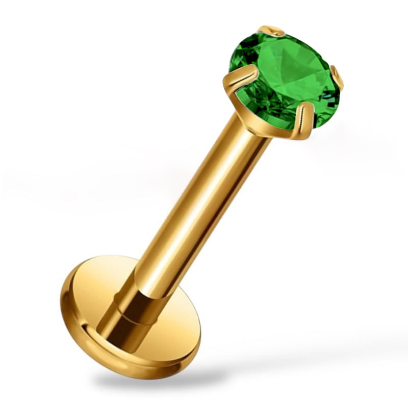 Tytanowy, złoty Labret z cyrkonią.