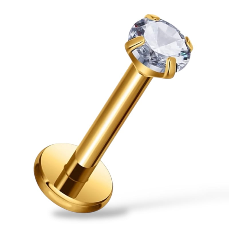Tytanowy, złoty Labret z cyrkonią.