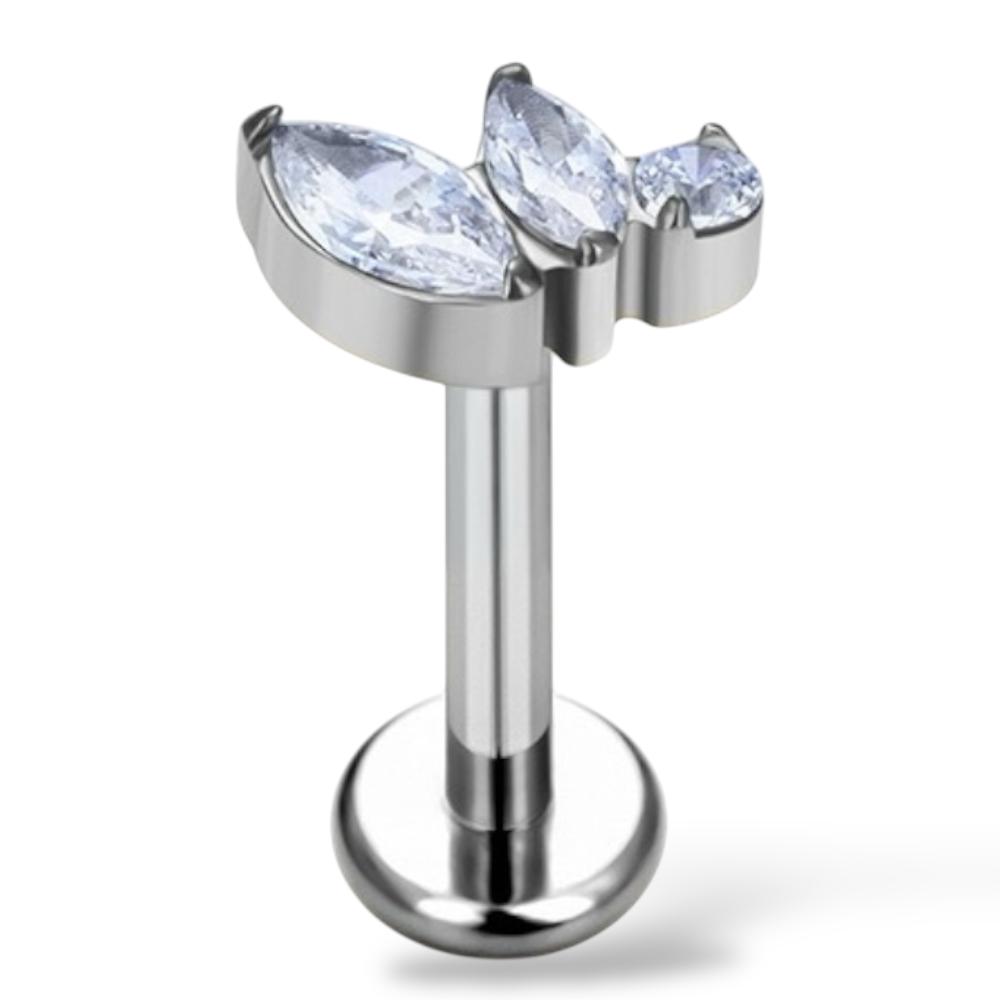 Tytanowy złoty kolczyk labret z 3 cyrkoniami