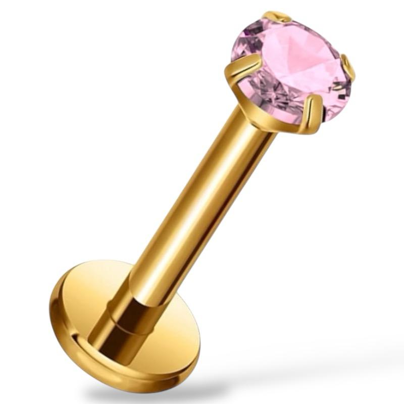 Tytanowy, złoty Labret z cyrkonią.