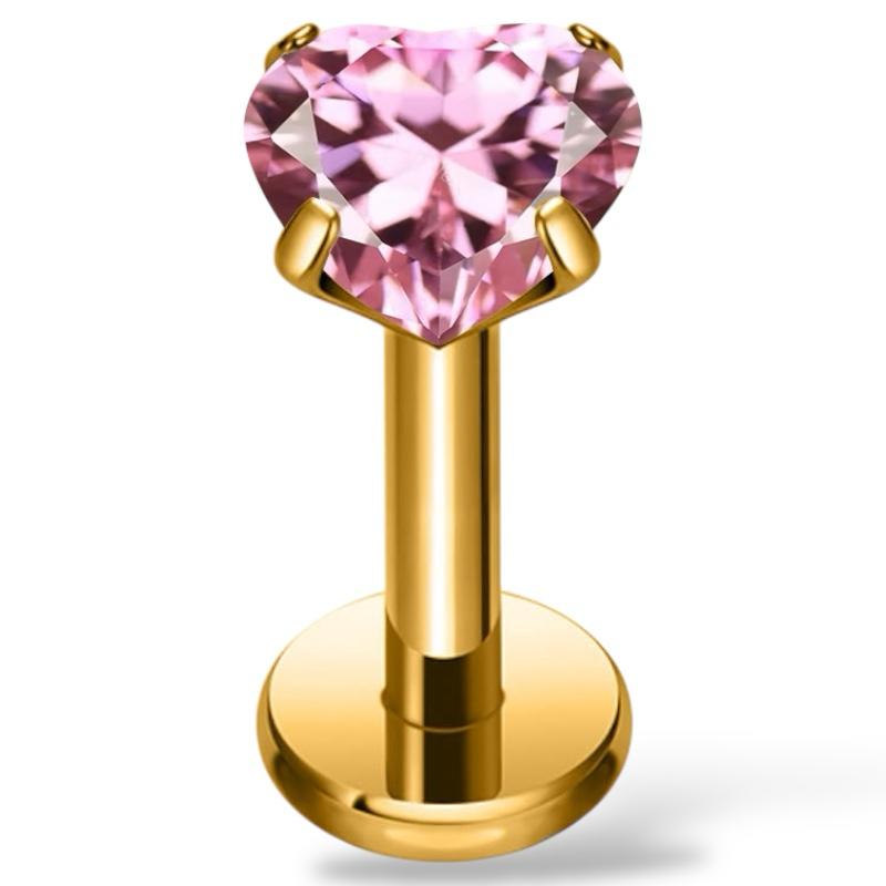 Tytanowy złoty labret z cyrkonią  w kształcie serca