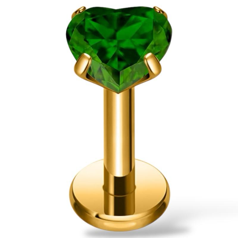 Tytanowy złoty labret z cyrkonią  w kształcie serca