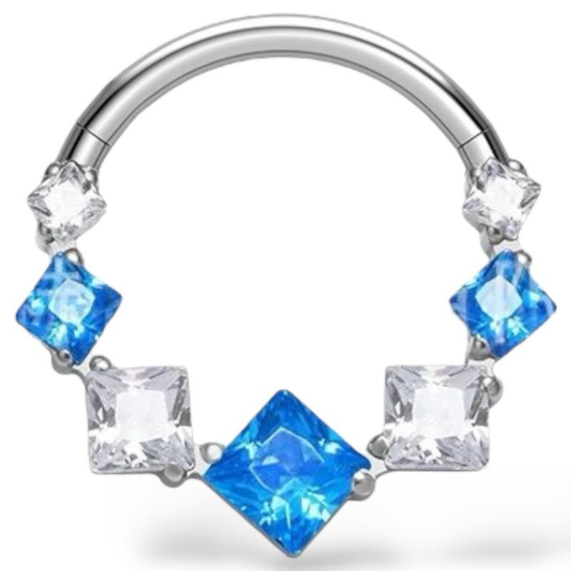 Tytanowy kolczyk srebrny clicker z kwadratowymi cyrkoniami