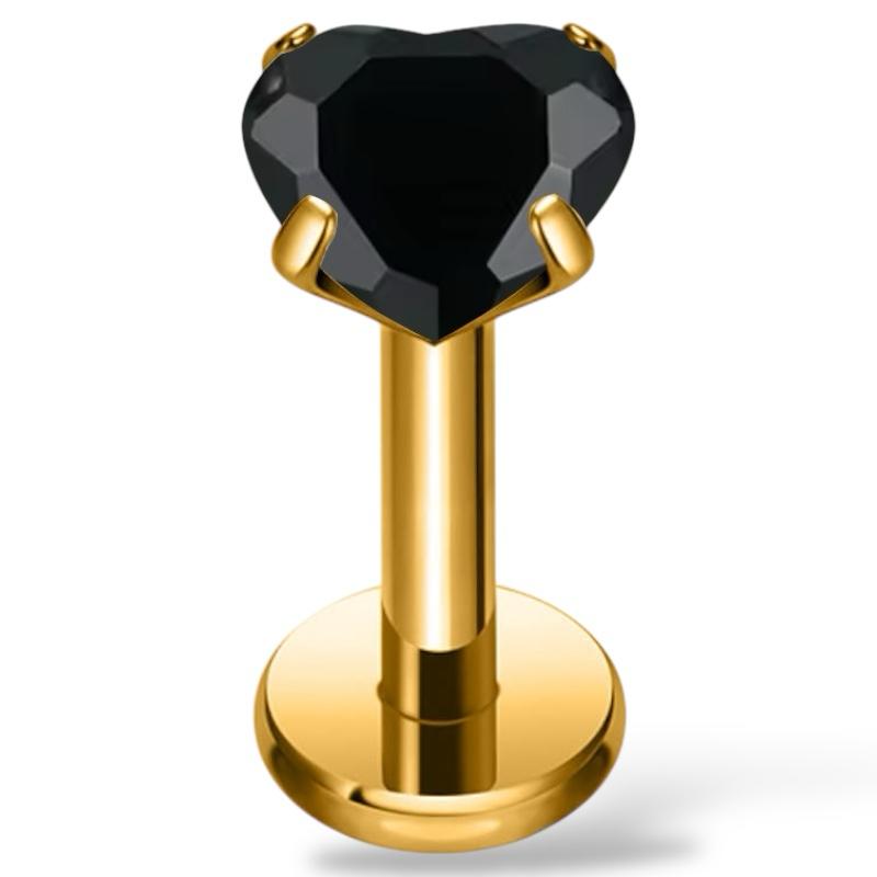 Tytanowy złoty labret z cyrkonią  w kształcie serca