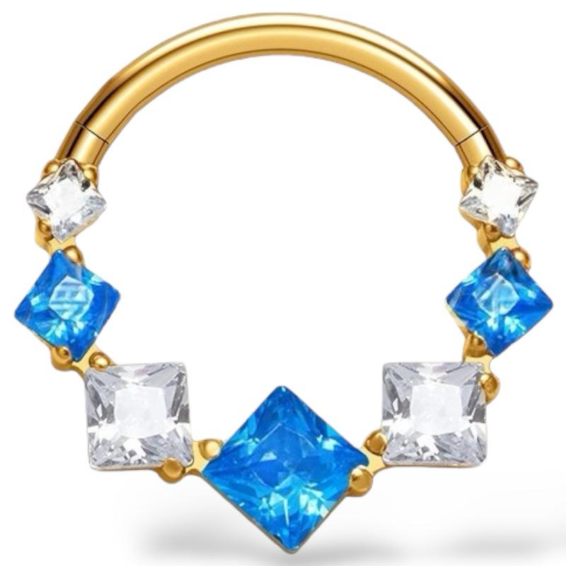 Tytanowy kolczyk złoty clicker z kwadratowymi cyrkoniami