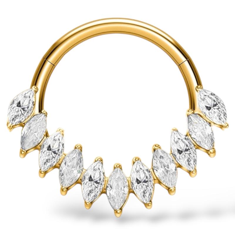 Tytanowy clicker z rzędem cyrkonii w szlifie markiza