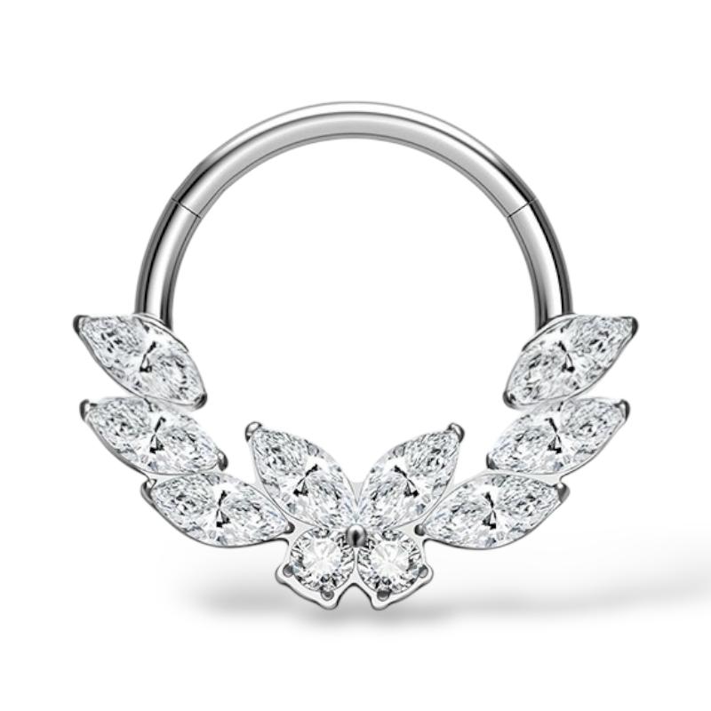 Tytanowe kółko z motylkiem i cyrkoniami