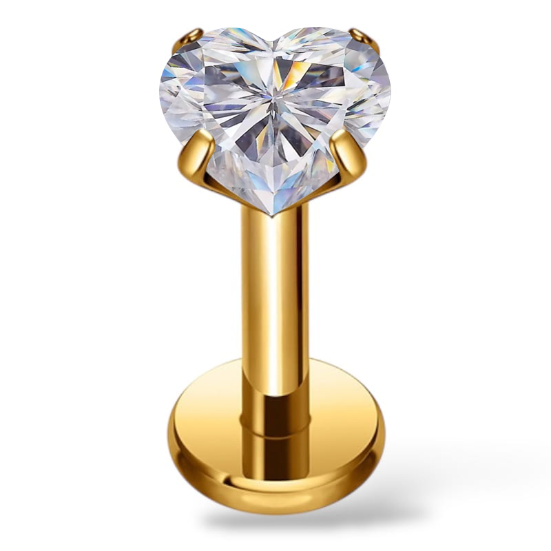Tytanowy labret kamieniem moissanite w kształcie serca