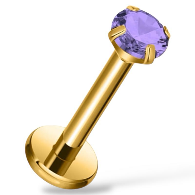 Tytanowy, złoty Labret z cyrkonią.