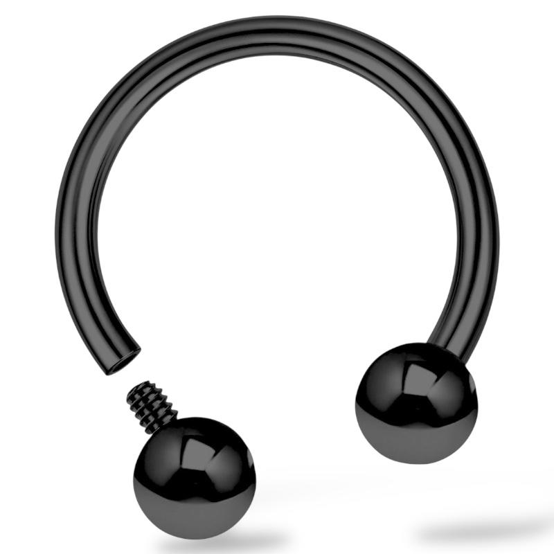 Czarna tytanowa podkowa z dwoma kulkami z gw. wew