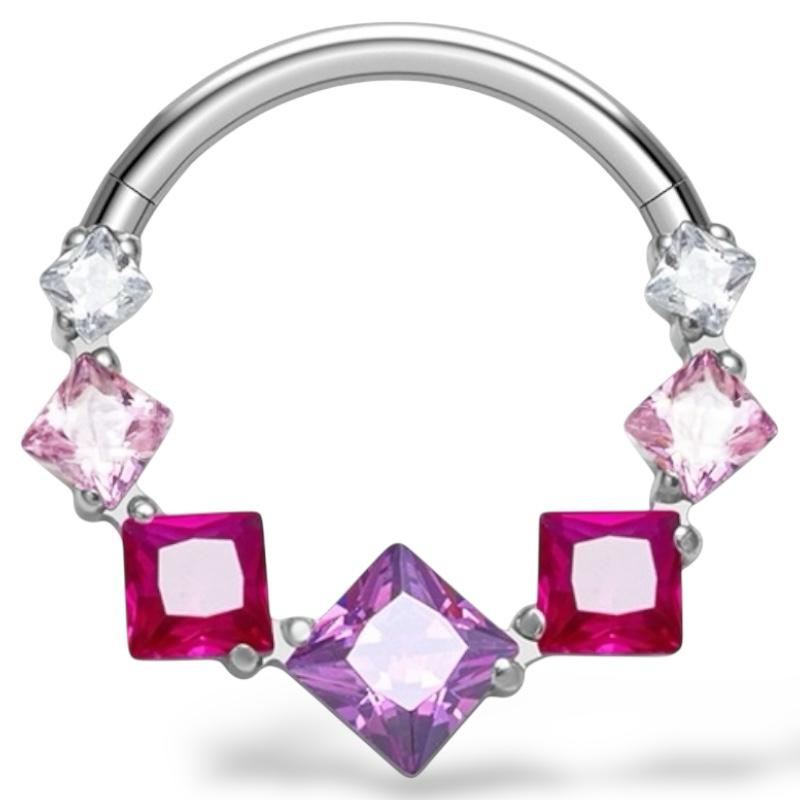 Tytanowy kolczyk srebrny clicker z kwadratowymi cyrkoniami