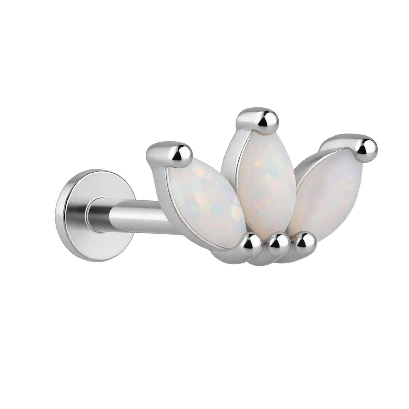 Srebrny labret potrójna markiza opal - SREBRO 925